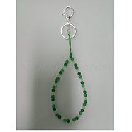 Natural White Jade and Iron Alloy Lobster Claw Clasp Keychain, with Braided Nylon Thread, 27~27.5cm(HJEW-SW00007-17)