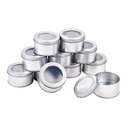 Round Iron Tin Cans, Iron Jar, Storage Containers for Jewelry Beads, Candies, with Slip-on Lid and Clear Window, Platinum, 6.9x4cm, 12pcs/box(CON-BC0005-22)