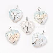 Opalite Pendants, with Brass Findings, Heart, Platinum, 39~42x30~31x10~11mm, Hole: 5mm(G-G713-F03)