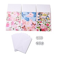 Rectangle Paper Greeting Cards, with Rectangle Envelope and Flat Round Self Adhesive Paper Stickers, Easter Day Wedding Birthday Invitation Card, Flower Pattern, 110x160x1mm(DIY-C025-07)