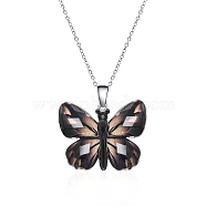 Butterfly Resin Pendant Necklaces, Stainless Steel Cable Chain Necklaces, Stainless Steel Color, Coconut Brown, 14.96 inch(38cm)(PW-WG40B23-05)