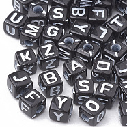 Opaque Horizontal Hole Acrylic Beads, Mixed Letters, Cube, Black & White, Mixed, 5x5x5mm, Hole: 2mm, about 500pcs/50g(X-SACR-N002-01)