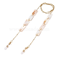 Eyeglasses Chains, Neck Strap for Eyeglasses, with Natural Shell Rectangle Links, Golden Plated 304 Stainless Steel Satellite Chains and Rubber Eyeglass Holders, Creamy White, 27.5 inch(70cm)(AJEW-EH00278)