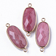 Natural Rhodochrosite Links Connectors, with Light Gold Plated Edge Brass Loops, Oval, Faceted, 27x11x5.5mm, Hole: 2mm(X-G-R472-03G)