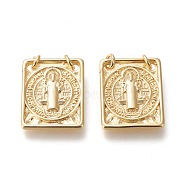 Brass Pendants, with Jump Rings, Long-Lasting Plated, Rectangle with Saint Benedict Medal/Saint Benedict, Real 18K Gold Plated, 18.5x14.5x2mm, Hole: 2.2mm(KK-M209-04G)