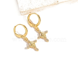 Golden Brass Micro Pave Clear Cubic Zirconia Leverback Earrings, with Enamel, Golden, Cross, 29x11mm(PW-WG6EB17-03)