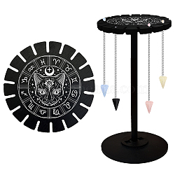 Wooden Wheel, Wooden Display Shelf, Black Holder Stand, Rustic Divination Pendulum Storage Rack, Witch Stuff, Cat Shape, Wheel: 120x8mm, 2pcs, Studdle: 288x12mm, 1pc(DJEW-WH0046-081)