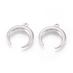 Tarnish Resistant 304 Stainless Steel Pendants, Double Horn/Crescent Moon, Stainless Steel Color, 19x17.5x2mm, Hole: 1.8mm(STAS-F187-28P)