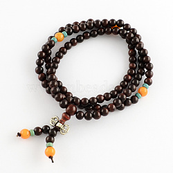 Dual-use Items, Wrap Style Buddhist Jewelry Santos Rose Wood Round Beaded Bracelets or Necklaces, Coconut Brown, 840mm, 108pcs/bracelet(BJEW-R281-10)