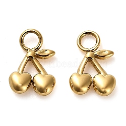 304 Stainless Steel Charms, Golden, Cherry, 8.5x6x2mm, Hole: 1.8mm(STAS-H438-12G-01)