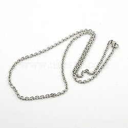 304 Stainless Steel Necklaces, Cable Chain Necklace, with Lobster Claw Clasps, Stainless Steel Color, 17.7 inch(45cm)(NJEW-F027-40-2mm)