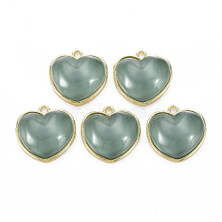 Light Gold Alloy Pendants, with Water Ripple Resin Cabochon, Cadmium Free & Lead Free, Heart, Medium Aquamarine, 23x22.5x9.5mm, Hole: 2mm(PALLOY-T081-11C-RS)