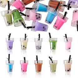 Plastic Cup Pendants, with Resin Inside and Iron Findings, Imitation Bubble Tea/Boba Milk Tea, Mixed Color, 20pcs/set(CRES-CJ0001-04)