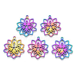 Ion Plating(IP) 201 Stainless Steel Pendants, Flower, Rainbow Color, 28x25x1.5mm, Hole: 1.4mm(STAS-N098-050M)