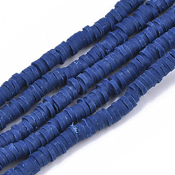Handmade Polymer Clay Beads Strands, for DIY Jewelry Crafts Supplies, Heishi Beads, Disc/Flat Round, Midnight Blue, 4x0.5~1mm, Hole: 1.4mm, about 350~410pcs/strand, 15.75 inch~16.14 inch(40~41cm)(CLAY-R089-4mm-010)