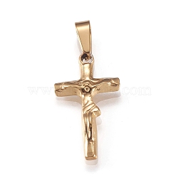201 Stainless Steel Pendants, For Easter, Crucifix Cross, Golden, 24x13.5x3.5mm, Hole: 7.5x3mm(STAS-N096-17G)