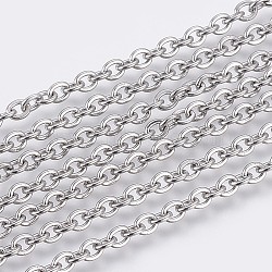 304 Stainless Steel Cable Chains, Soldered, Flat Oval, Stainless Steel Color, 3x2.5x0.6mm(CHS-F006-01E-P)