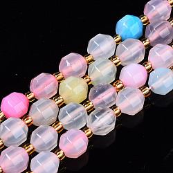 Natural Agate Beads Strands, Dyed, with Seed Beads, Faceted, Round, Colorful, 8x7.5mm, Hole: 1mm, about 37~38pcs/strand, 14.57 inch(37cm)(G-N326-97)