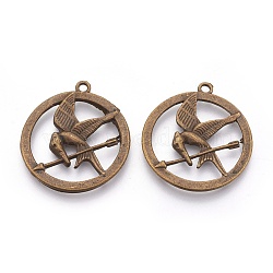 Tibetan Style Pendants, Lead Free & Nickel Free, Flat Round, Antique Bronze, 27.5x24.5x2mm, Hole: 2mm(TIBEP-A21316-AB-FF)
