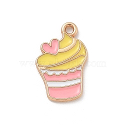 Alloy Enamel Pendants, Cake Charm, Light Gold, Cadmium Free & Lead Free, Pink, 19x12x1.5mm, Hole: 1.5mm(ENAM-A008-30KCG)