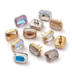 Brass Shoes Buckle Clips, with Glass Rhinestone, for Shoes Bag Decoration, Purse Hardware Accessoriess, Rectangle, Platinum & Golden, Mixed Color, 18x13x8mm(RGLA-H004-B)