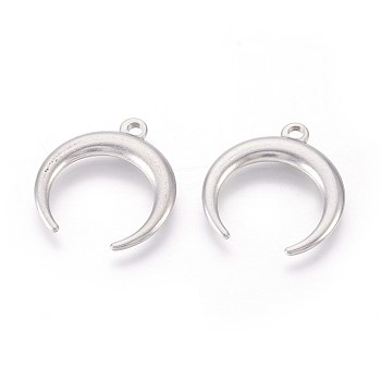 304 Stainless Steel Pendants, Double Horn/Crescent Moon, Stainless Steel Color, 19x17.5x2mm, Hole: 1.8mm