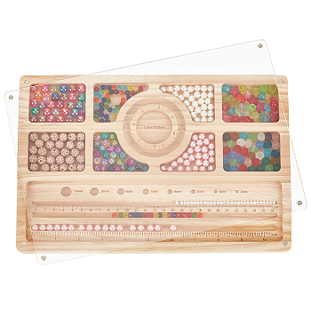 Wooden Bead Design Boards, DIY Beading Jewelry Organizer Making Tray, Rectangle with Magnetic Acrylic Lid, Wheat, 20x30x1.6cm