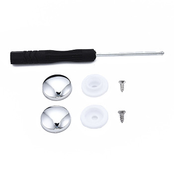 DIY Clothing Button Accessories Set, 6Pcs Stainless Steel Craft Solid Screw Rivet, with Plastic, 1Pc Iron Cross Head Screwdriver, with Plastic Handles, Flat Round, Platinum, 16x15mm