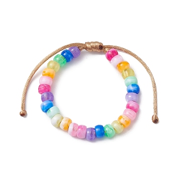 7-Color Rondelle Acrylic Braided Beaded Bracelets, Adjustable Nylon Thread Kid Bracelets for Girls, BurlyWood, Inner Diameter: 2-5/8 inch(6.6cm)