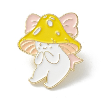 Mushroom with Bowknot Enamel Pin, Cartoon Alloy Brooch for Backpack Clothes, Light Gold, Colorful, 28x25x2mm, Pin: 1mm