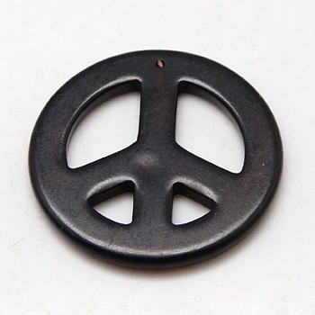 Synthetic Howlite Beads, Dyed & Heated, Peace Sign, Black, 55x5mm, Hole: 1mm, about 46pcs/1000g