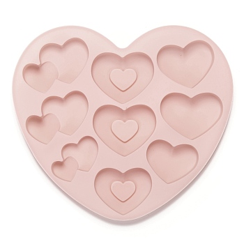 Heart Silicone Molds, Food Grade Molds, For DIY Cake Decoration, Chocolate, Candy, UV Resin & Epoxy Resin Craft Making, Pink, 182x208x19mm, Inner Diameter: 34~54x49~63mm