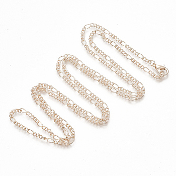 Brass Coated Iron Figaro Chain Necklace Making, with Lobster Claw Clasps, Rose Gold, 32 inch(81.5cm)