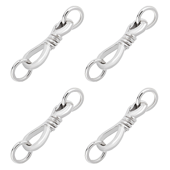 5 Sets Rhodium Plated 925 Sterling Silver S-Hook Clasps, with Jump Rings, Platinum, 13.5x5x2.5mm, Hole: 3mm and 5x3mm