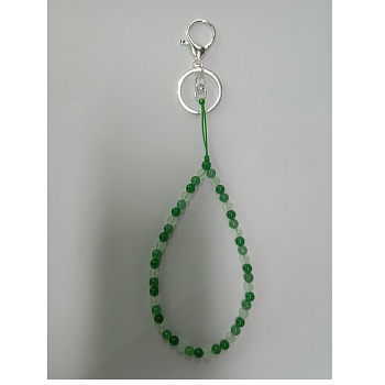 Natural White Jade and Iron Alloy Lobster Claw Clasp Keychain, with Braided Nylon Thread, 27~27.5cm