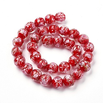 Handmade Gold Sand Lampwork  Beads Strands, Round, Red, 11~12mm, Hole: 1mm, about 33pcs/strand, 14.5 inch(37cm)