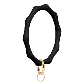 Silicone Bangle Keychian, with Alloy Spring Gate Ring, Golden, Black, 9.5cm