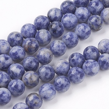 Natural Blue Spot Jasper Bead Strands, Round, 8mm, Hole: 1mm, about 45~47pcs/strand, 15.7 inch