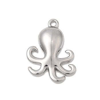Marine Organism Theme 304 Stainless Steel Pendants, Stainless Steel Color, Octopus, 17.5x13x2.5mm, Hole: 1.2mm
