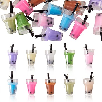 Plastic Cup Pendants, with Resin Inside and Iron Findings, Imitation Bubble Tea/Boba Milk Tea, Mixed Color, 20pcs/set