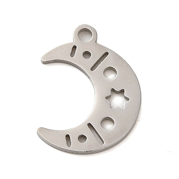 304 Stainless Steel Pendants, Laser Cut, Stainless Steel Color, Moon, 15x11x1mm, Hole: 1mm