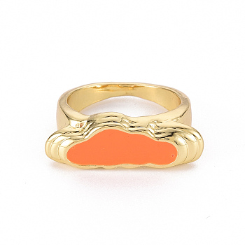 Alloy Enamel Wide Band Rings, Cadmium Free & Lead Free, Light Gold, Cloud, Coral, US Size 7 1/2(17.7mm)