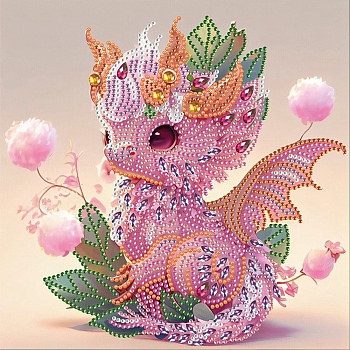 Dragon Pattern DIY Diamond Painting Kit, Including Resin Rhinestones Bag, Diamond Sticky Pen, Tray Plate and Glue Clay, Pearl Pink, 300x300mm