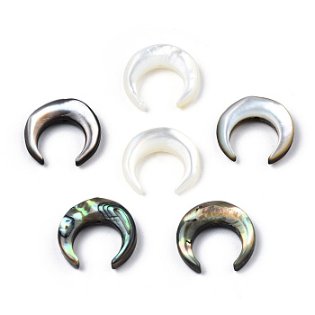 Natural Shell Bead sets, Including Black Lip Shell & Abalone Shell/Paua Shell & White Shell, Crescent Moon, 13x13x3mm, Hole: 0.8mm, about 6pcs/bag