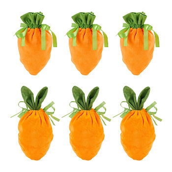 6Pcs 2 Styles Carrot Shaped Velvet Ribbon Drawstring Bag, for Easter Party Candy Wrapping, Orange, 195~265x140mm, 3pcs/style