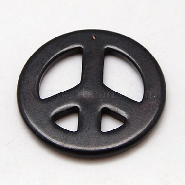 55mm Black Peace Sign Howlite Beads