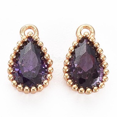 Real 18K Gold Plated Slate Blue Teardrop Brass+Cubic Zirconia Charms