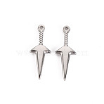 Non-Tarnish 304 Stainless Steel Pendants, Dagger, Stainless Steel Color, 20x7.5x2mm, Hole: 1mm(STAS-S116-160P)