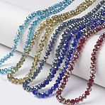 Electroplate Transparent Glass Beads Strands, Half Green Plated, Faceted, Rondelle, Mixed Color, 6x5mm, Hole: 1mm, about 85~88pcs/strand, 16.1~16.5 inch(41~42cm)(EGLA-A034-T6mm-S)