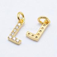 Brass Micro Pave Grade AAA Cubic Zirconia Charms, Letter L, Cadmium Free & Nickel Free & Lead Free, Real 18K Gold Plated, 9x5x1.5mm, Hole: 2mm(ZIRC-P067-11G-L-NR)